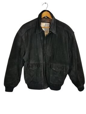 Middlebrook Park Vintage Men's Black Suede Leather Bomber Jacket Size Medium